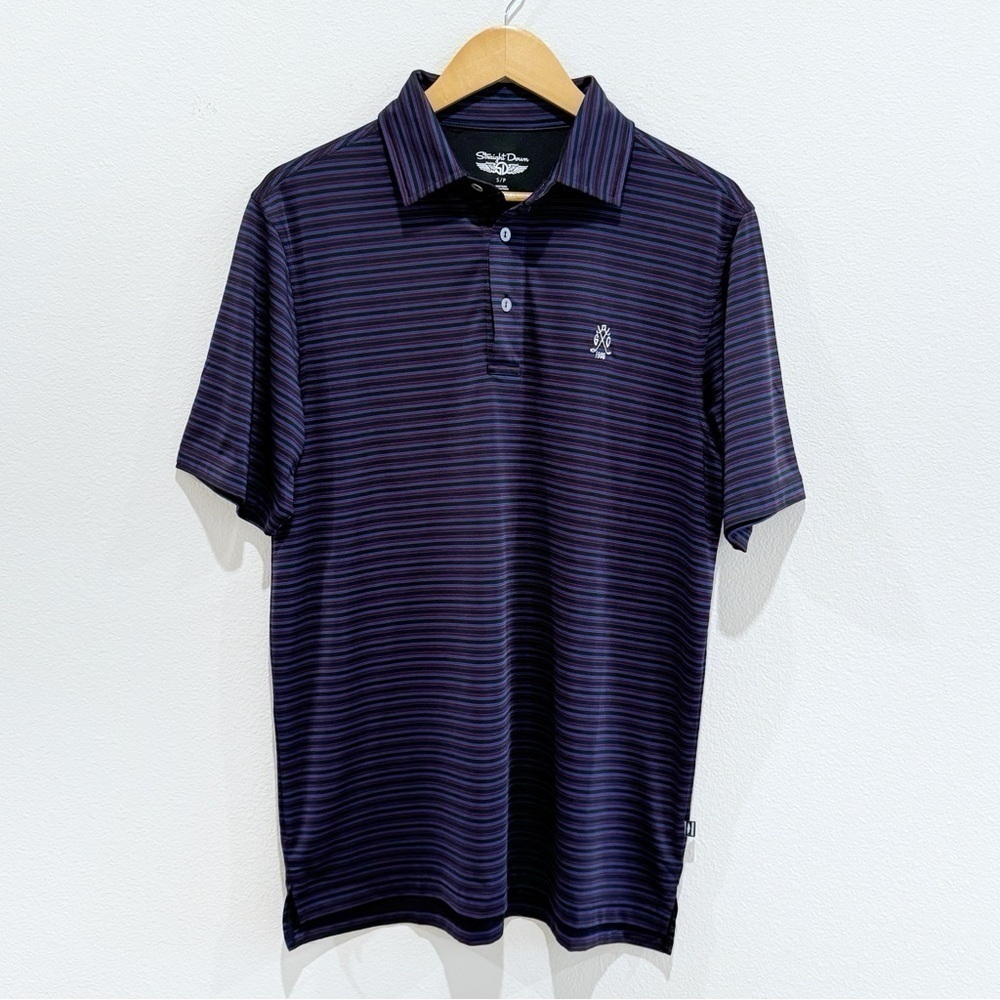 Straight Down Black And Purple Striped Polo Golf Shirt Size S